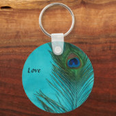 Zwei Aqua Peacock Feathers Schlüsselanhänger (Vorderseite)