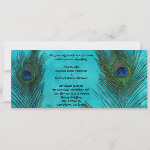 Zwei Aqua Peacock Federn Einladung Hochzeit