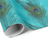 Zwei Aqua-Pfau-Federn Geschenkpapier (Rolleneckpunkt)