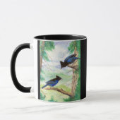 Zwei Aquarell-Stellar-Jay-Vögel Wald Bäume Tasse (Links)