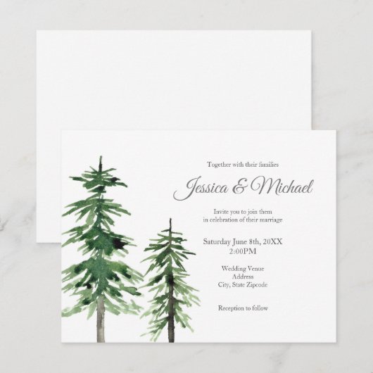 Zwei Aquarellbäume Einladung (Vorne/Hinten)