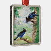 Zwei Aquarellbäume Stellar Jay Vogelwald Bäume Ornament Aus Metall (Rechts)