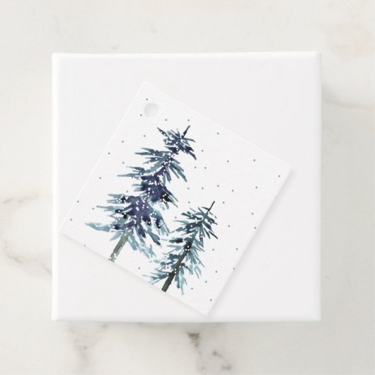 Zwei Aquarellfarben Winter Pine Trees 2 Geschenket Geschenkanhänger (Beispiel)