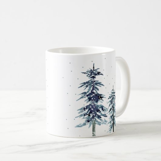 Zwei Aquarellkiefern Winter Pine Trees 2 Kaffeetasse (VorderseiteRechts)