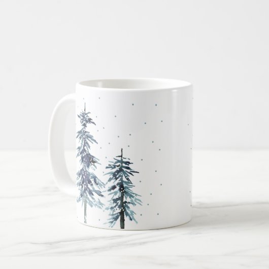 Zwei Aquarellkiefern Winter Pine Trees 2 Kaffeetasse (Vorderseite Links)