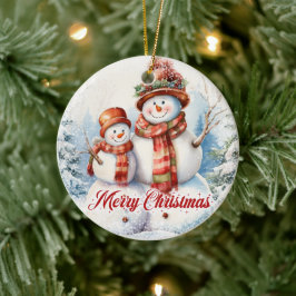 Zwei Aquarellschneemann im Schnee Keramik Ornament