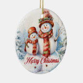 Zwei Aquarellschneemann im Schnee Keramik Ornament (Rechts)