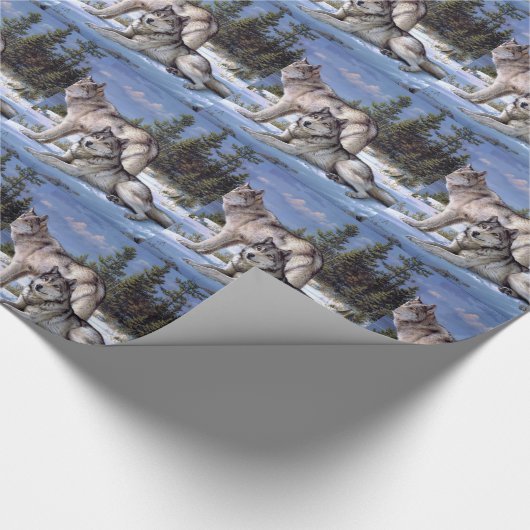 Zwei arktische Wölfe malen Geschenkpapier (Ecke)