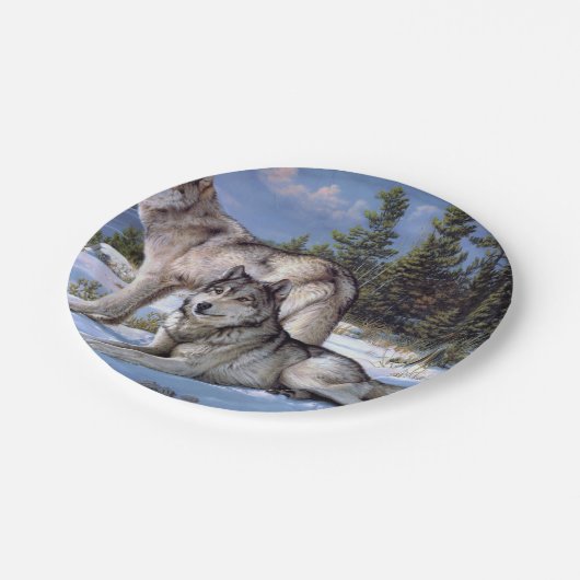 Zwei arktische Wölfe malen Pappteller (Schrägansicht)