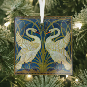 Zwei Art Deco Swans Ornament Aus Glas