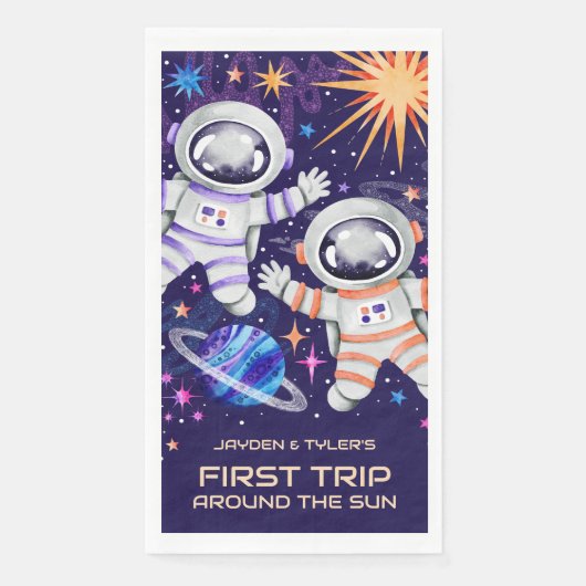 Zwei Astronauten: Erste Reise um den Sonnenraum Serviette (Vorderseite)