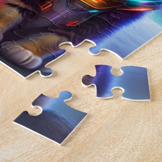 Zwei Astronautenkatzen leuchten farbige Katzen Puzzle (Seite)