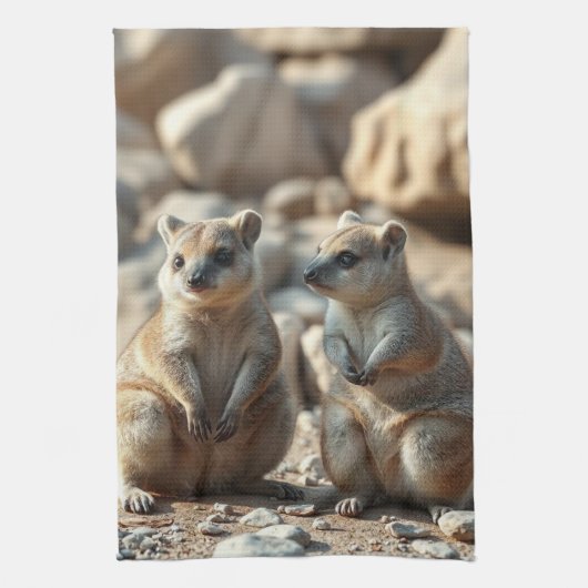 Zwei Aussie Rottnest IsLand Quokkas, Geschirrtuch (Vertikal)