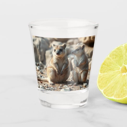 Zwei Aussie Rottnest IsLand Quokkas, Schnapsglas (Vorderseite)