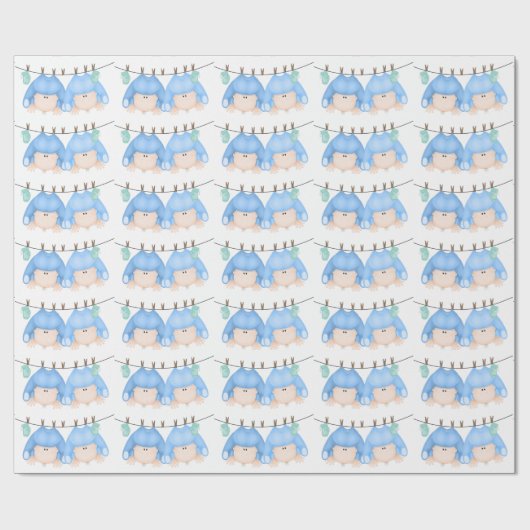 Zwei Baby Boys auf Clothesline Geschenkpapier (Flach)