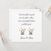 Zwei Baby Gratulationen mit Namen, Mädchen & Junge Karte (Vorderseite/Rückseite Beispiel)