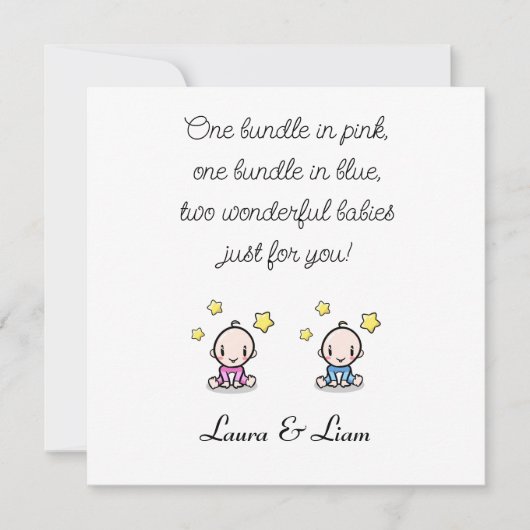 Zwei Baby Gratulationen mit Namen, Mädchen & Junge Karte (Vorderseite)