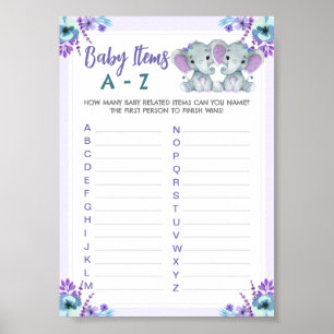 ZWEI Baby Memory Items Game Elephant Girl Dusche Poster