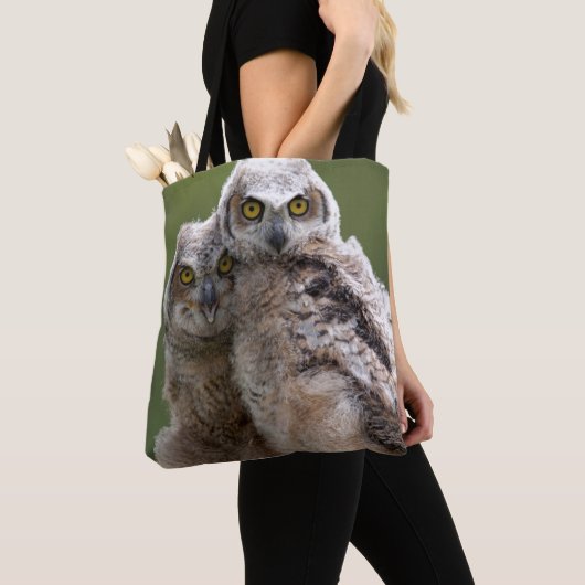 Zwei Baby-Virginia-Uhus Tasche (Von Nahem)