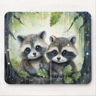 Zwei Baby-Waschbären im Regen Mousepad