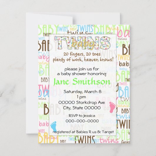 Zwei Babyduschen Einladung (Vorderseite)