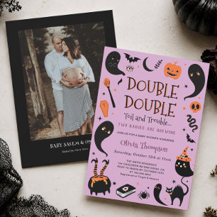 Zwei Babys brauen Zwillinge Halloween Babyshower Einladung