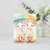 Zwei Babyziegen am Regentag Postkarte (Stehend Vorderseite)