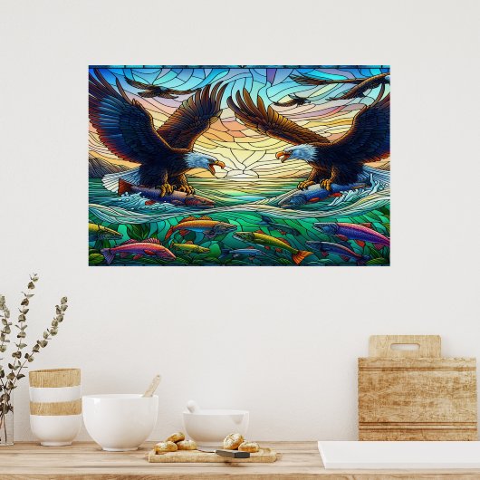 Zwei Bald-Adler fangen Fisch über einen pulsierend Poster (Küche)