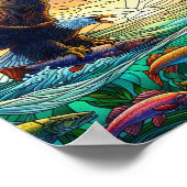 Zwei Baldadler fangen Fisch 10x8 über Wasser Poster (Ecke)