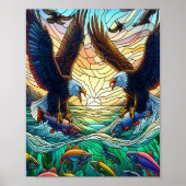 Zwei Baldadler fangen Fisch über Wasser 8x10 Poster (Vorne)