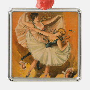 Zwei Ballerina-Theaterplakat Silbernes Ornament