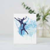 Zwei Ballet Tänzer Silhouette in Blue Postkarte (Stehend Vorderseite)