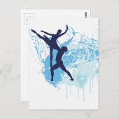 Zwei Ballet Tänzer Silhouette in Blue Postkarte (Vorne/Hinten)
