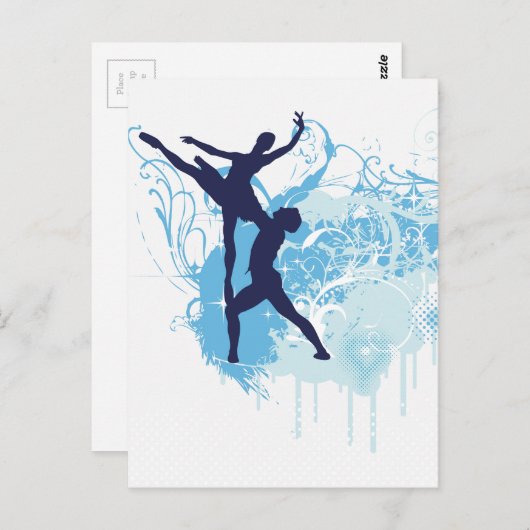 Zwei Ballet Tänzer Silhouette in Blue Postkarte (Vorne/Hinten)