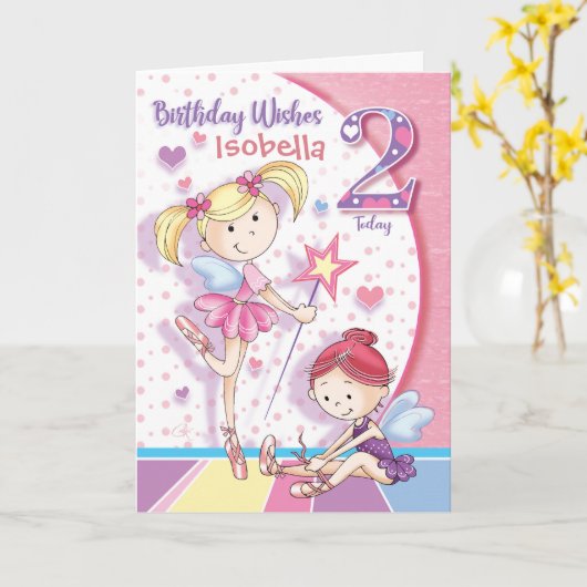 Zwei, Ballettmädchen, 2. Geburtstag Karte (Gelbe Blume)