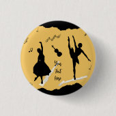Zwei Balletttänzer und Musik in goldener Beige Far Button (Vorderseite)