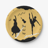 Zwei Balletttänzer und Musik in goldener Beige Far Pappteller (Vorderseite)