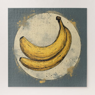 Zwei Bananen im Mond bei Nacht Puzzle
