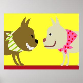 Zwei Bandana-Hunde - Gelb Poster