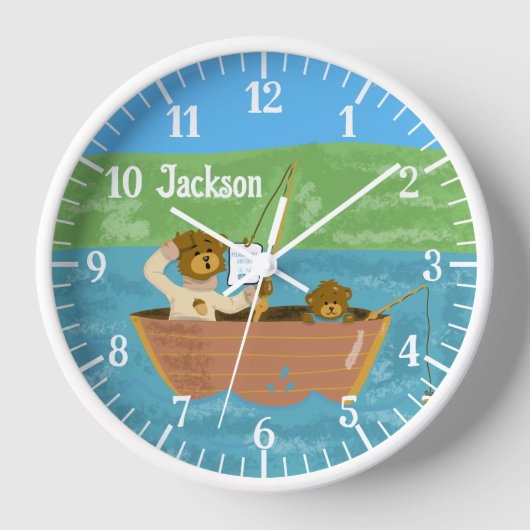 Zwei Bären Fischen Kinderzimmer Zimmer Acrylwand U Uhr (Vorderseite)