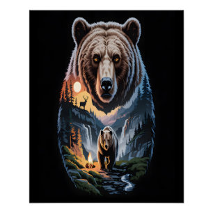 Zwei Bären im dunklen Wald 2 Poster