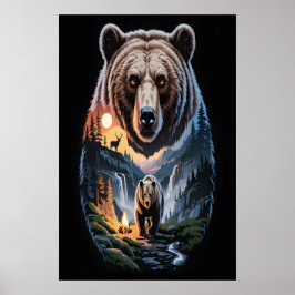 Zwei Bären im dunklen Wald 2 Poster