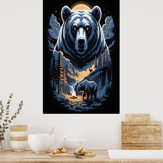 Zwei Bären im dunklen Wald 3 Poster (Küche)