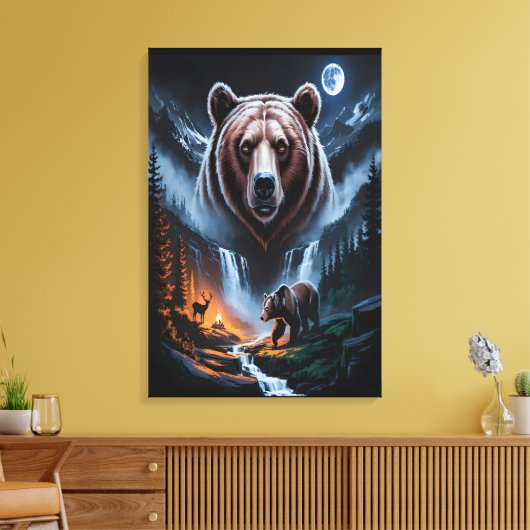 Zwei Bären im dunklen Wald 4 Leinwanddruck (Insitu (Wohnzimmer))