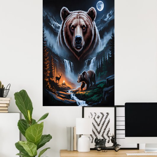 Zwei Bären im dunklen Wald 4 Poster (Heimbüro)