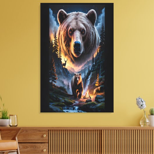 Zwei Bären im dunklen Wald 6 Leinwanddruck (Insitu (Wohnzimmer))