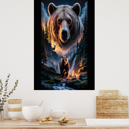 Zwei Bären im dunklen Wald 6 Poster (Küche)