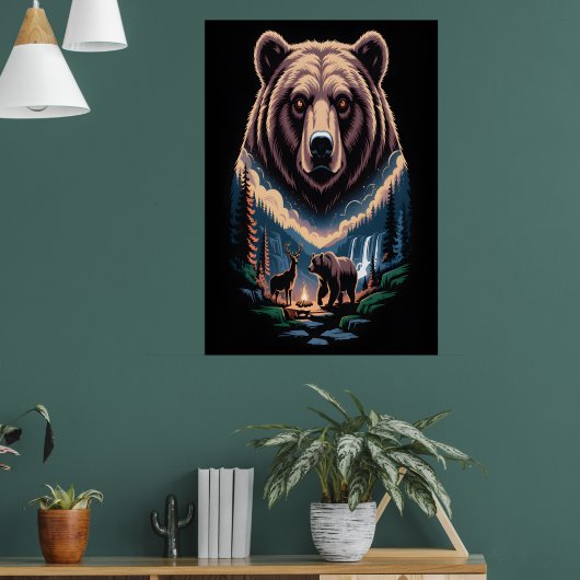 Zwei Bären im dunklen Wald Poster (Wohnzimmer 1)
