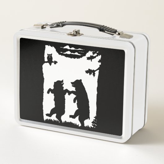 Zwei Bären tanzen in der Wald-Schale in Baumhütte Metall Brotdose (Vorderseite)