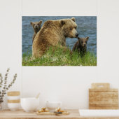 Zwei Bärenjungen mit Mutter am Wasser Poster (Küche)